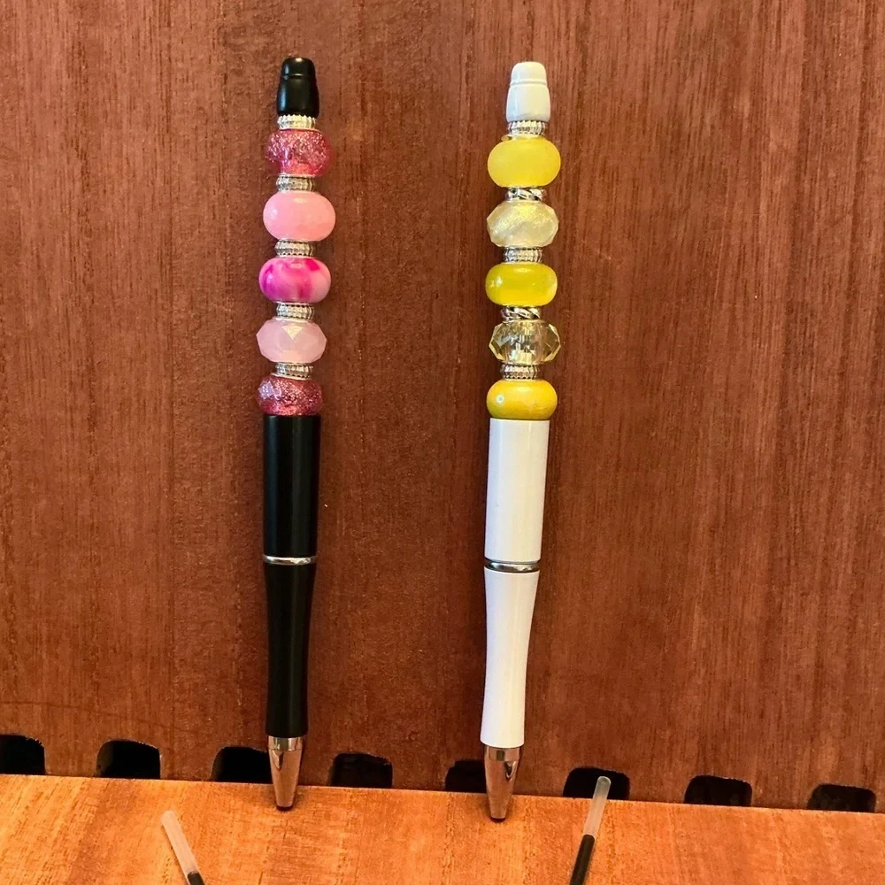 Hand Crafted Beaded Pens Set of 2 with ink refill, Ballpoint Black